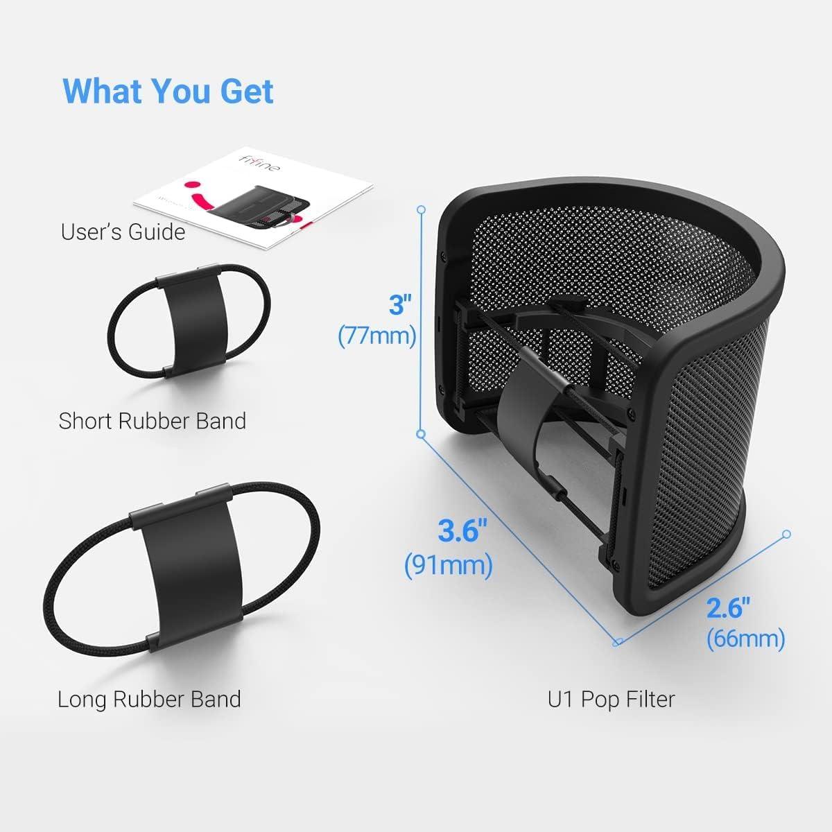 imageFIFINE Pop Filter Screen Compact Microphone Pop Shield Windscreen with Metal Mesh for Recording Studio YouTube Videos Streaming Podcast Black