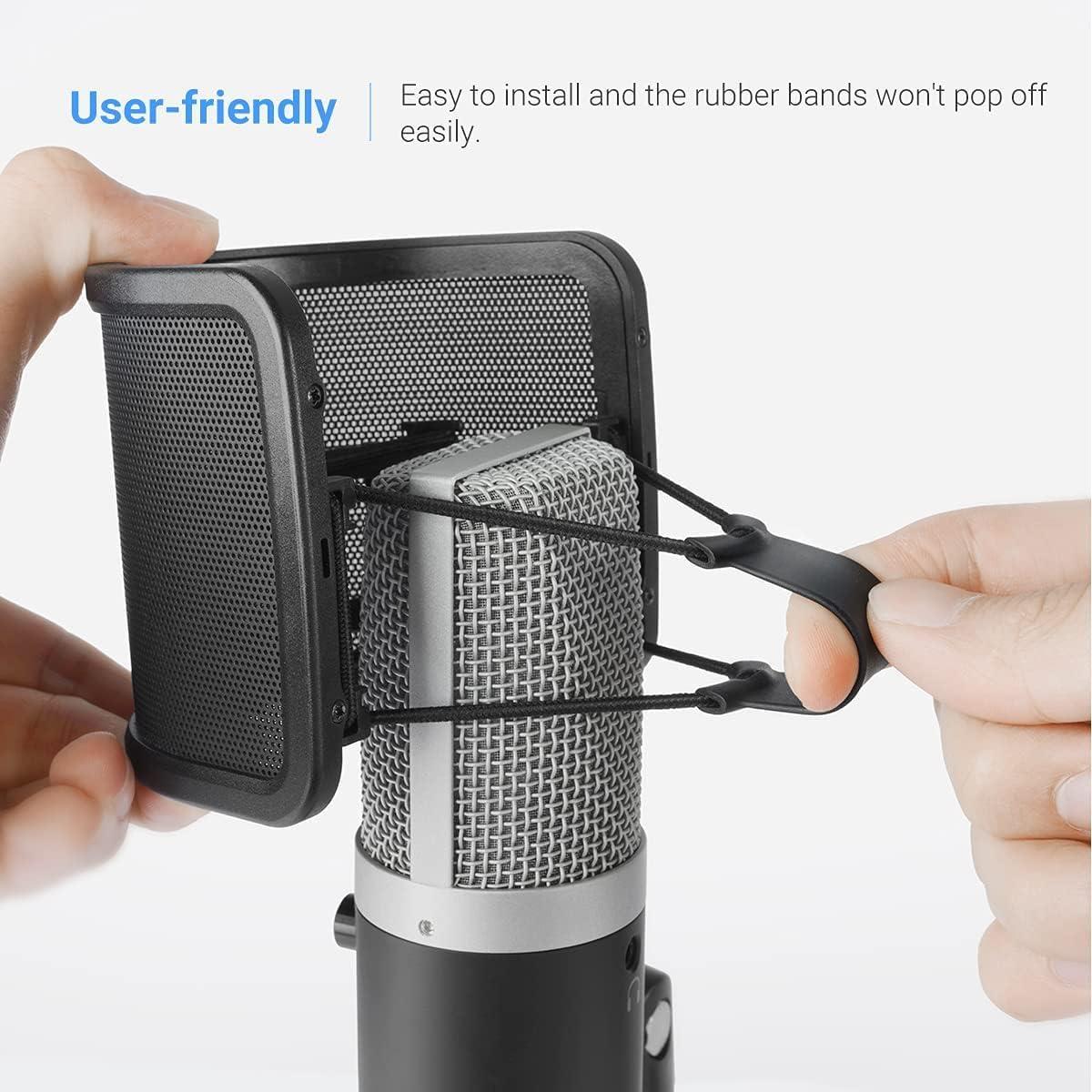 imageFIFINE Pop Filter Screen Compact Microphone Pop Shield Windscreen with Metal Mesh for Recording Studio YouTube Videos Streaming Podcast Black