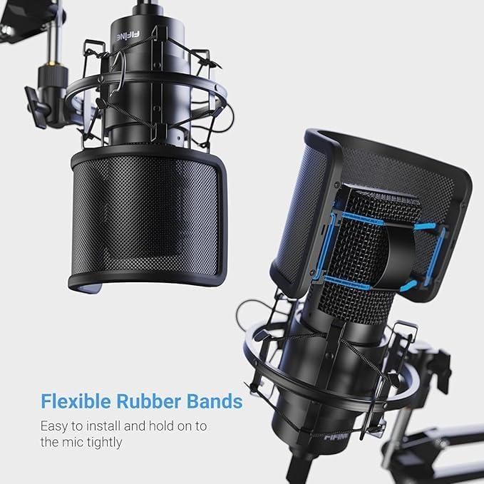 imageFIFINE Pop Filter Screen Compact Microphone Pop Shield Windscreen with Metal Mesh for Recording Studio YouTube Videos Streaming Podcast Black