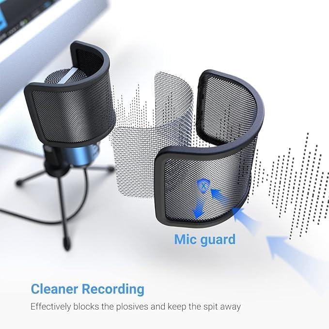imageFIFINE Pop Filter Screen Compact Microphone Pop Shield Windscreen with Metal Mesh for Recording Studio YouTube Videos Streaming Podcast Black