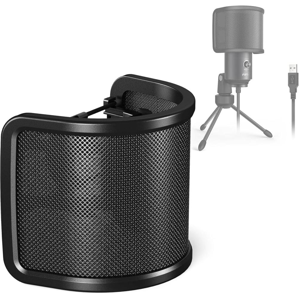 imageFIFINE Pop Filter Screen Compact Microphone Pop Shield Windscreen with Metal Mesh for Recording Studio YouTube Videos Streaming Podcast Black