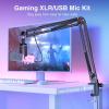 imageFIFINE XLR Gaming Microphone USB PC Dynamic Microphone Kit for Vocal Recording Podcast Streaming RGB Mic with Headphone Jack Mute Button Boom Arm Stand for ComputerMixerAmpliGame AM8T PinkPink