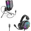 imageFIFINE Gaming USB Microphone with Headset Bundle for PS5 PC Condenser Mic with Quick Mute RGB Gain Control for Streaming Wired Headphones with Microphone Set with EQ Mode Soft Ear Pads A6VH6