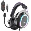 imageFIFINE USB Gaming Headset Flowing RGB Lighting  71 Surround Sound  Detachable Mic  Soft Ear Pads OverEar Headset with Control Box for PC Laptop Mac PS5PS4  AmpliGame H13WP WhiteampampPurpleBlack and Purple