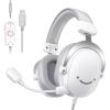 imageFIFINE USB PC Gaming Headset with 35mm Audio Jack Detachable Microphone 71 Surround Sound Volume Control Streaming OverEar Wired Headphones for Computer PS5 Controller XboxH9 WhiteWhite