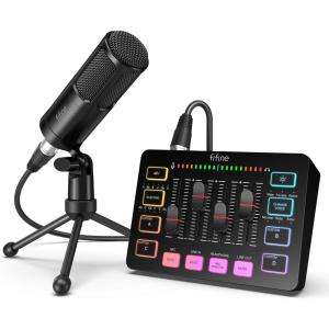 imageFIFINE Audio Equipment Bundle for Gaming Podcast Streaming RGB Mixer Set with XLR Dynamic Vocal Microphone Voice Recording Kit Set with Volume Fader Individual Control Mute MonitoringKS3