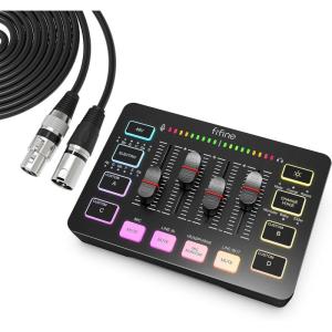 imageFIFINE Gaming Audio Mixer with XLR Cable Bundle Streaming RGB PC Mixer with Microphone Cable XLR Interface Volume Faders Mute Button Computer Mic for RecordingPodcastVocalGame Voice SC3L9