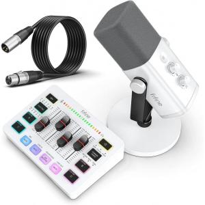 imageFIFINE Gaming Equipment Bundle Dynamic XLRUSB Gaming Microphone Set with Streaming Audio Mixer for Podcast Recording Video Vocal RGB Gamer Set with Volume FaderXLR Interface for PCAmpliGame KS5White