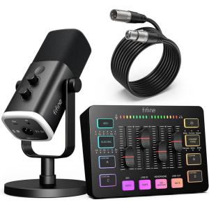 imageFIFINE Gaming Equipment Bundle Dynamic XLRUSB Gaming Microphone Set with Streaming Audio Mixer for Podcast Recording Video Vocal RGB Gamer Set with Volume FaderXLR Interface for PCAmpliGame KS5Black