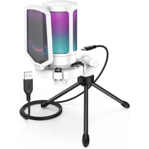 imageFIFINE Gaming Streaming USB PC Microphone for Mac OSWindows AmpliGame Condenser Cardioid Mic with RGB for Video Vocal Recording Twitch Discord Gamer Computer MicBlueWhite