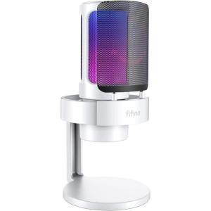 imageFIFINE Gaming USB Microphone PC Computer Mic with 4 Polar Patterns for Podcast Streaming Recording YouTube RGB Condenser Desktop Mic for Windows Mac with Headphone JackAmpliGame A8 PlusWhite