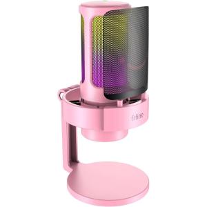 imageFIFINE Gaming USB Microphone PC Computer Mic with 4 Polar Patterns for Podcast Streaming Recording YouTube RGB Condenser Desktop Mic for Windows Mac with Headphone JackAmpliGame A8 PlusPink