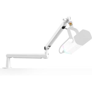 imageFIFINE Microphone Boom Arm Low Profile Adjustable Stick Microphone Arm Stand with Desk Mount Clamp Screw Adapter Cable Management for Podcast Streaming Gaming StudioBM88White