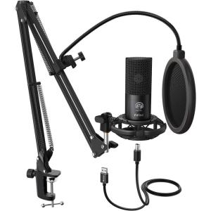 imageFIFINE Podcast Microphone KitUSB PC Computer Recording Microphone Condenser Mic Set for Streaming Gaming VoiceOver Meeting with Arm Stand Shock Mount Pop FilterT669 Rose RedBlack