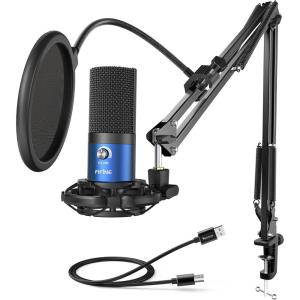 imageFIFINE Podcast Microphone KitUSB PC Computer Recording Microphone Condenser Mic Set for Streaming Gaming VoiceOver Meeting with Arm Stand Shock Mount Pop FilterT669 Rose RedBlue