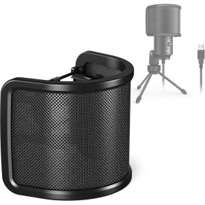imageFIFINE Pop Filter Screen Compact Microphone Pop Shield Windscreen with Metal Mesh for Recording Studio YouTube Videos Streaming Podcast Black
