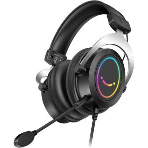 imageFIFINE RGB Gaming HeadsetsComfortable OverEar Headphones with MicrophoneWired Audio Jack ConnectionLeather PassiveNoiseCancelling Earcupsfor PC PS4 PS5 Xbox Gamer Ampligame H3