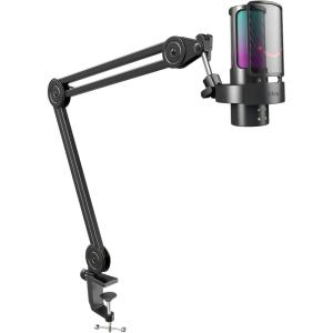 imageFIFINE Recording Microphone and Heavy Duty Boom Arm USB PC Mic with RGB Control 4 Polar Patterns Headphone Jack Pop Filter Stand for Streaming Podcasts Recording on MacPS4PS5 A8PlusBM63