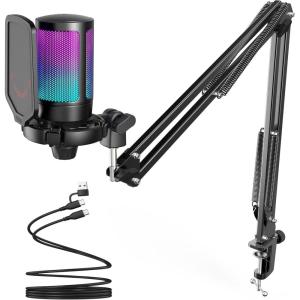 imageFIFINE Streaming Gaming USB Microphone Kit PC Condenser RGB Mic Compatible with PS4PS5 Plug and Play for Music Recording Online Game Discord Twitch with Pop Filter Shock MountA6T WhiteBlack