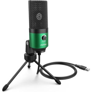 imageFIFINE USB Gaming Microphone for PC Desktop PS4 and Mac Gain Control External Condenser Computer Mic for Streaming Podcasting Twitch Discord Green  K669GGreen