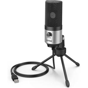 imageFIFINE USB Gaming Microphone for PC Desktop PS4 and Mac Gain Control External Condenser Computer Mic for Streaming Podcasting Twitch Discord Green  K669GSilver