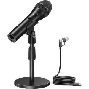 imageFIFINE USBXLR Dynamic Microphone for Podcast Recording Studio Handheld Mic with Desktop Stand for Vocal Voice Over Streaming BlackAmpliTank TANK2
