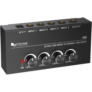 imageFIFINE Ultra LowNoise 4Channel Line Mixer for SubMixing4 Stereo Channel Mini Audio Mixer with AC adapterIdeal for Small Club or Bar As MicrophonesGuitarsBassKeyboards or Stage Sub MixerN5