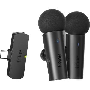 imageFIFINE Wireless Lavalier System with 2 Microphones Lapel Mic Clear Sound for YouTube Video Interview Vlog Dual Mini Mic with Type C Receiver for Android PhoneTabletIphone15USB C LaptopM8M8 Two Mics