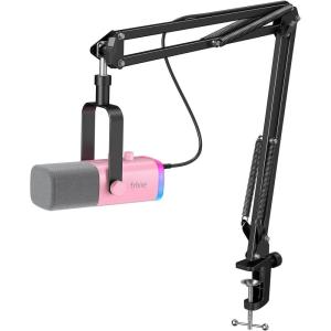 imageFIFINE XLR Gaming Microphone USB PC Dynamic Microphone Kit for Vocal Recording Podcast Streaming RGB Mic with Headphone Jack Mute Button Boom Arm Stand for ComputerMixerAmpliGame AM8T PinkPink