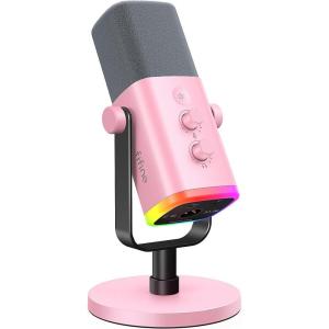 imageFIFINE XLRUSB Gaming Microphone for Streaming Podcasting PC Computer RGB Mic with Gain Knob Mute Button Monitoring Jack Gamer Mic for Recording Video CreationAmpliGame AM8 WhitePink