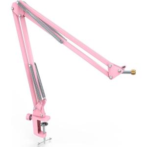 imageMicrophone Arm Stand FIFINE Suspension Boom Scissor Mic Stand with Heavy Duty Clamp 38quot to 58quot Adapter for Voiceover Gaming Recording Studio Home Office CS1Pink