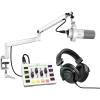 imageFIFINE Microphone with Recording Equipment Bundle Podcast Set with PC Mixer Low Profile Boom Arm XLR Cable Headphones for Studio Kit for Video Creation Music Instrument Recording