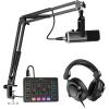 imageFIFINE Stream Microphone Kit with Gaming Audio Mixer 10ft XLR Cable Wire Recording Headphone for Podcast Studio Music Creation