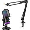 imageFIFINE Streaming Microphone with Boom Arm Set Gaming USB Desktop Mic with RGB Mute Button Heavy Duty Metal Mic Stand 38quot to 58quot Adapter for Recording Studio AM6CS1