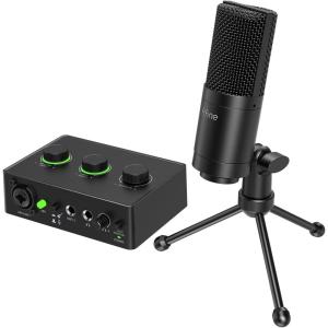 imageFIFINE Audio Interface and Condenser Podcast Mic Set Recording Mixer for Streaming with XLR Monitor 48V Phantom Power XLR Microphone with Metal Material for Vocal VoiceOver Ampli1K669C