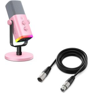 imageFIFINE Dynamic Gaming Microphone and XLR Cable Set Recording PC Mic with TaptoMute Gain Knob Bundle with Mic Audio Cable Compatible with XLR Microphone for Podcasting Streaming AM8PL9