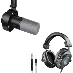 imageFIFINE Dynamic Microphone Bundle with Studio Monitor Headphones XLRUSB Podcast Mic with Headphone Jack Monitoring Vol Control Over Ear Wired Headphones Set for Vocal Recording VoiceOverK688H8