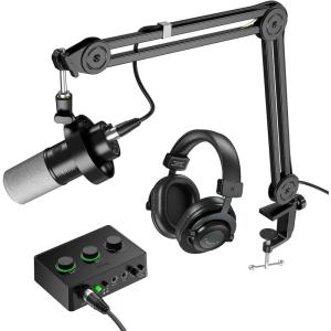 imageFIFINE Dynamic Recording Microphone XLR Audio Interface Heavy Metal Duty Mic Boom Arm XLR Cable with Wired USB Headphones for Podcast Streaming Compatible with Windows Mac