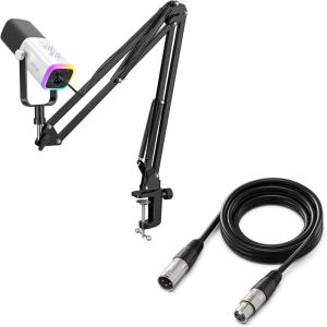 imageFIFINE Gaming Microphone and XLR Cable Kit Computer Mic for Vocal Podcast Recording Microphone Audio Cable with Balanced 3 PIN XLR Male to Female Cord AM8TWL9