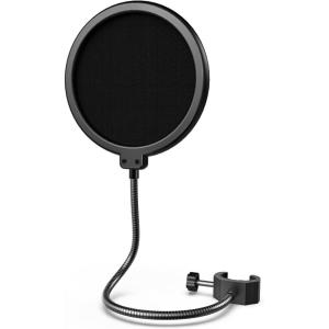 imageFIFINE Microphone Pop Filter for Boom Arm or Desktop Stand Mic Shield with Dual Layers Gooseneck Clip Fit for Streaming Podcasting VoiceOver Singing for Home Recording Studio