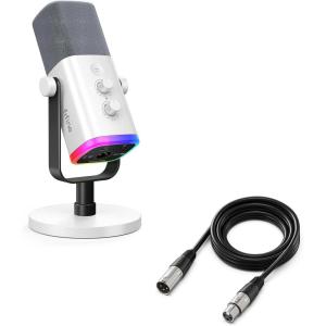 imageFIFINE PC Gaming Microphone Bundle with XLR Cable Computer USB RGB Mic for Streaming Audio Cable SetXLR Male to Female CordCompatible with Mixer Audio Interface for Recording PodcastAM8WL9