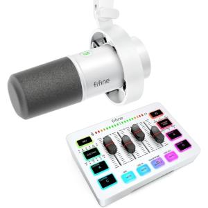 imageFIFINE Recording Microphone Pack with Gaming Audio Mixer XLRUSB Dynamic Microphone with Gain Knob Headphones Monitor Mute Button Streaming PC Mixer with Slider Fader XLR Interface K688WSC3W