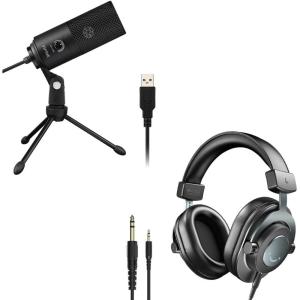imageFIFINE Recording USB Microphone 35mm635mm Headphones Studio Bundle on MAC OSWindows for Podcasting YouTube Videos Metal Condenser Mic adn OverEar Wired Monitoring Headphones K669BH8