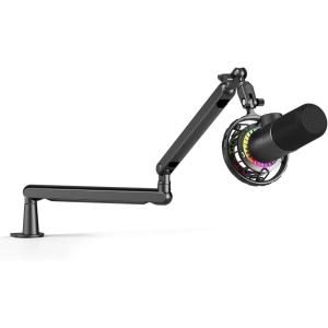 imageFIFINE USB Gaming Microphone and Microphone Arm StandRGB Cardioid Dynamic Mic for PCBoom Arm Stand with Desk Mount Clamp Screw AdapterCable Managementfor Podcast Streaming StudioK658BM88
