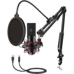 imageFIFINE USB Microphone Set with Flexible Boom Arm Stand Pop Filter Plug and Play with PC Desktop Laptop Computer Streaming Podcast Instrument Mic Kit for Home Studio T732