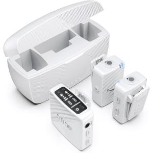 imageFIFINE Wireless Lavalier Microphone for iPhoneAndroidCamera 2 Pack Cordless Lapel Mic System for Vlog Recording Video YouTubeTikTok Interview Condenser ClipOn Microphone with Charging CaseM9White