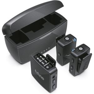 imageFIFINE Wireless Lavalier Microphone for iPhoneAndroidCamera 2 Pack Cordless Lapel Mic System for Vlog Recording Video YouTubeTikTok Interview Condenser ClipOn Microphone with Charging CaseM9Black