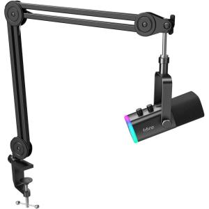 imageFIFINE XLRUSB Microphone and Heavy Duty Boom Arm Kit PC Computer Gaming Streaming Mic with RGB Light Mute Button Headphones Jack Microphone Arm Stand Bundle for Podcast Recording AM8BM63