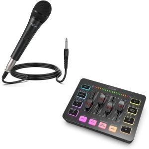 imageFifine Karaoke Microphone and Streaming 4Channel RGB Mixer Gaming Audio Mixer with XLR Interface for Game Voice Podcast Recording YouTube Dynamic Vocal Microphone for SpeakerK6SC3