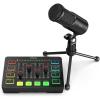 imageFIFINE Gaming Audio Mixer and XLR Dynamic Microphone Bundle Streaming 4Channel RGB Mixer Set with 48V Phantom PowerVolume Fader for Game VoicePodcastStudio Metal Mic for VoiceOverSC3K669D